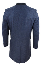 Abrigo largo de 3/4 de largo de tweed con diseño de espiga - Azul marino