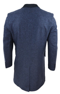 Abrigo largo de 3/4 de largo de tweed con diseño de espiga - Azul marino