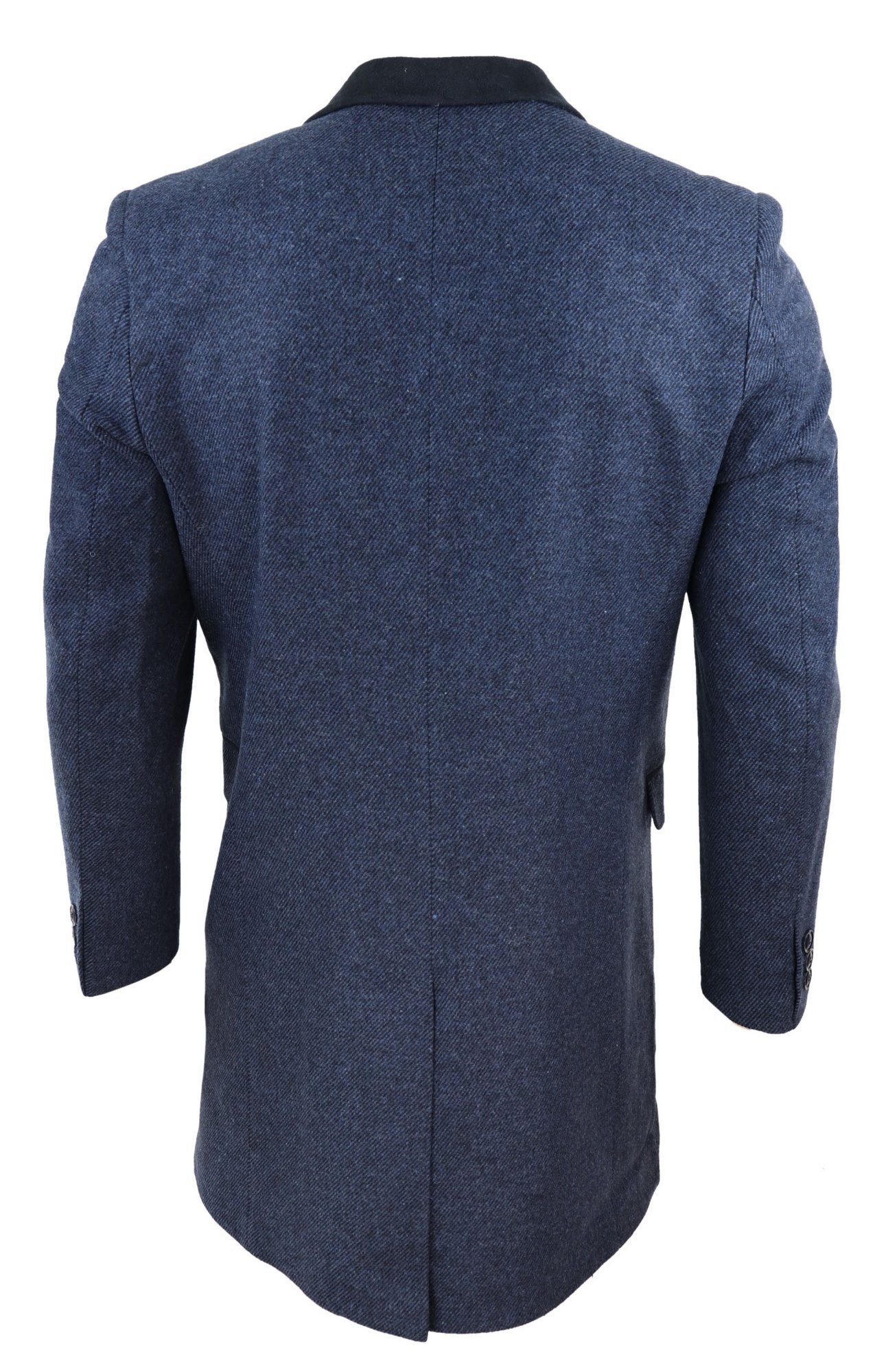 Abrigo largo de 3/4 de largo de tweed con diseño de espiga - Azul marino