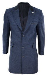 Abrigo largo de 3/4 de largo de tweed con diseño de espiga - Azul marino