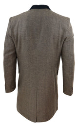 Abrigo largo de 3/4 de largo con estampado de espiga de tweed - Roble