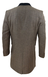 Abrigo largo de 3/4 de largo con estampado de espiga de tweed - Roble