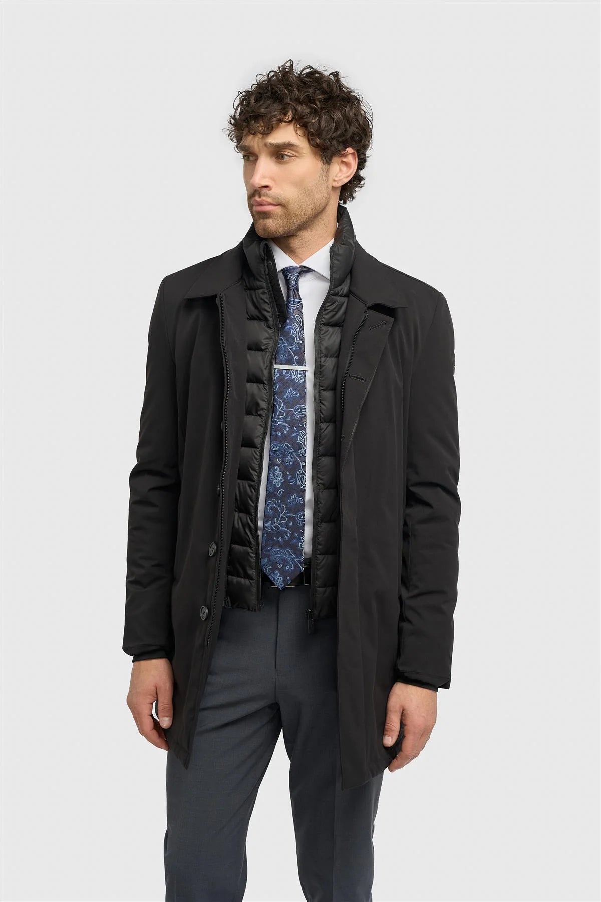 Heston - Abrigo negro acolchado ligero e informal para hombre