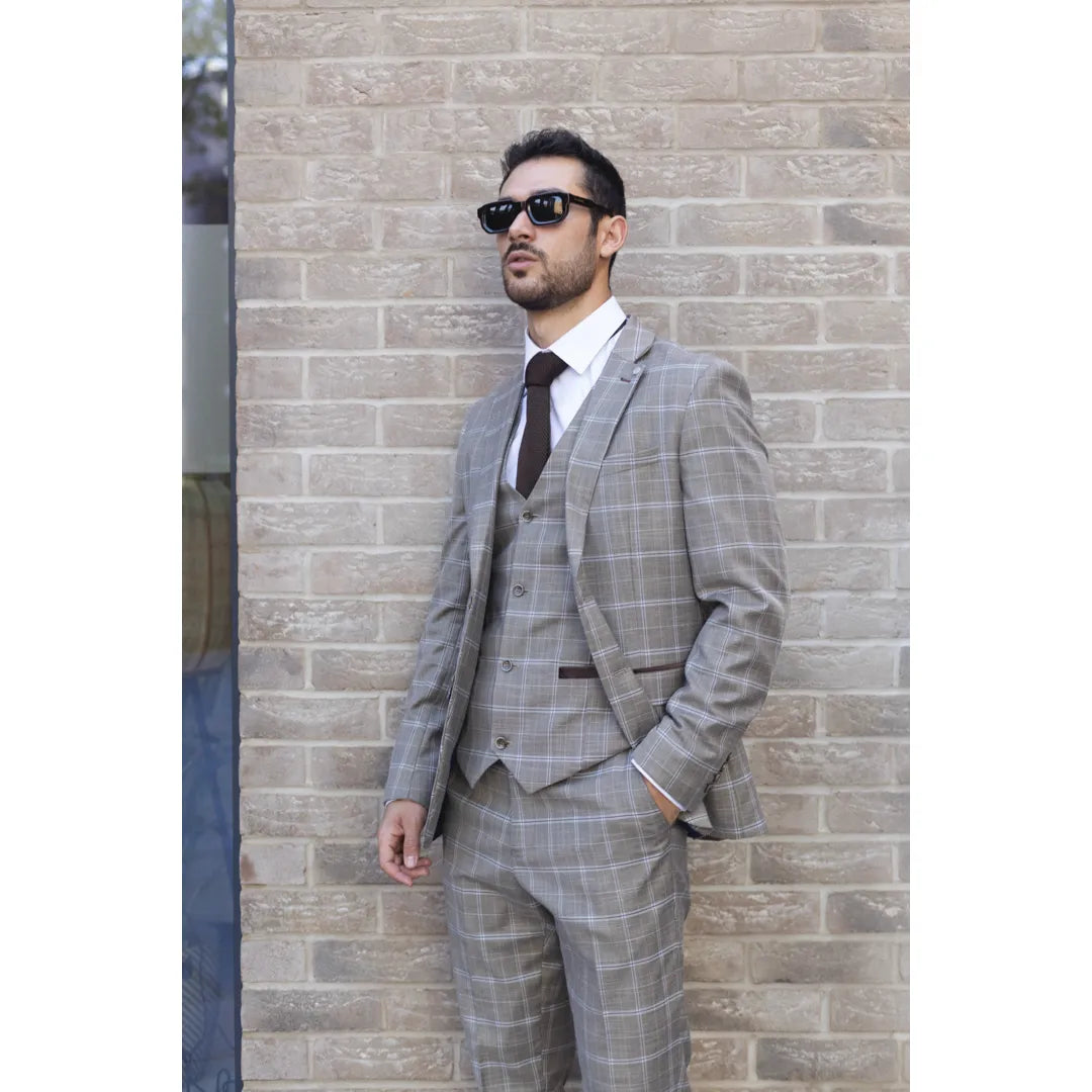 Hode - Blazer de corte entallado para hombre, estampado a cuadros marrón