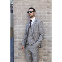 Hode - Blazer de corte entallado para hombre, estampado a cuadros marrón