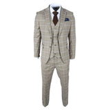 Hode - Traje de tres piezas para hombre, de corte entallado, a cuadros marrones.