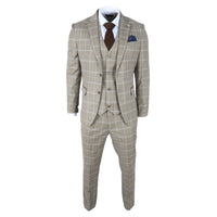 Hode - Traje de tres piezas para hombre, de corte entallado, a cuadros marrones.