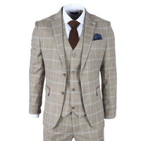 Hode - Traje de tres piezas para hombre, de corte entallado, a cuadros marrones.