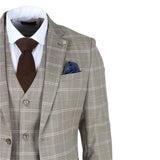 Hode - Traje de tres piezas para hombre, de corte entallado, a cuadros marrones.