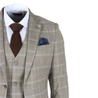 Hode - Traje de tres piezas para hombre, de corte entallado, a cuadros marrones.