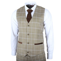 Hode - Traje de tres piezas para hombre, de corte entallado, a cuadros marrones.