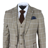 Hode - Traje de tres piezas para hombre, de corte entallado, a cuadros marrones.