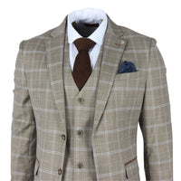 Hode - Traje de tres piezas para hombre, de corte entallado, a cuadros marrones.