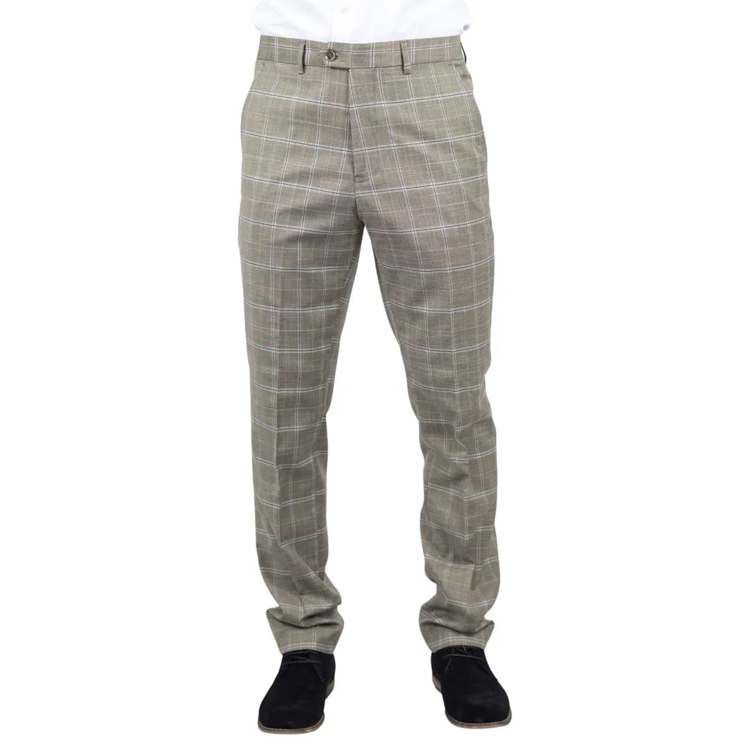 Hode - Pantalones formales de cuadros marrones para hombre