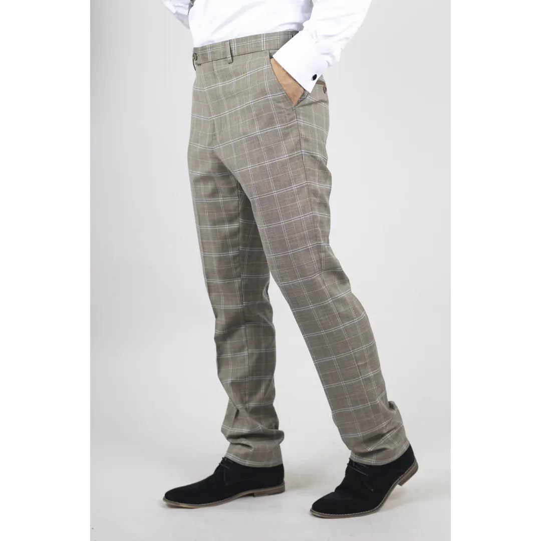 Hode - Pantalones formales de cuadros marrones para hombre