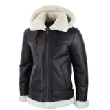 Chaqueta de aviador/piloto de piel de oveja con capucha para hombre, estilo sherling.