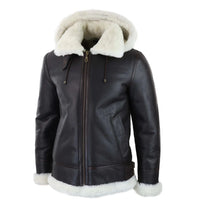 Chaqueta de aviador/piloto de piel de oveja con capucha para hombre, estilo sherling.
