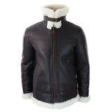 Chaqueta de aviador/piloto de piel de oveja con capucha para hombre, estilo sherling.