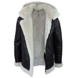 Chaqueta de aviador/piloto de piel de oveja con capucha para hombre, estilo sherling.