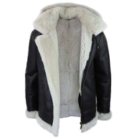 Chaqueta de aviador/piloto de piel de oveja con capucha para hombre, estilo sherling.