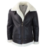 Chaqueta de aviador/piloto de piel de oveja con capucha para hombre, estilo sherling.