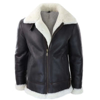 Chaqueta de aviador/piloto de piel de oveja con capucha para hombre, estilo sherling.