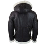 Chaqueta de aviador/piloto de piel de oveja con capucha para hombre, estilo sherling.