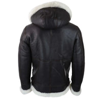 Chaqueta de aviador/piloto de piel de oveja con capucha para hombre, estilo sherling.