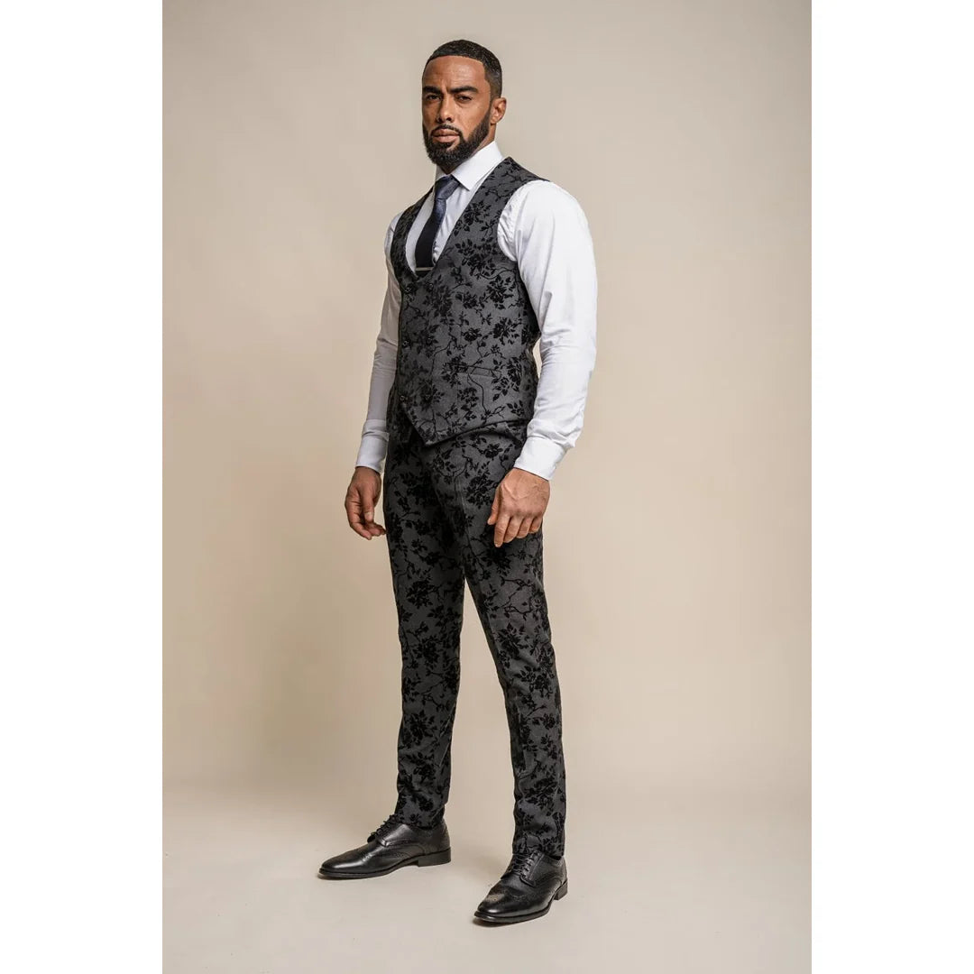Georgi - Chaleco negro floral para hombre