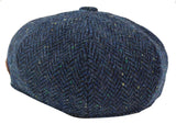 Gorra de hombre de tweed azul con estampado de espiga y 8 paneles