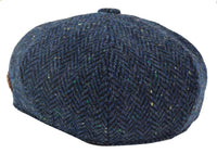 Gorra de hombre de tweed azul con estampado de espiga y 8 paneles