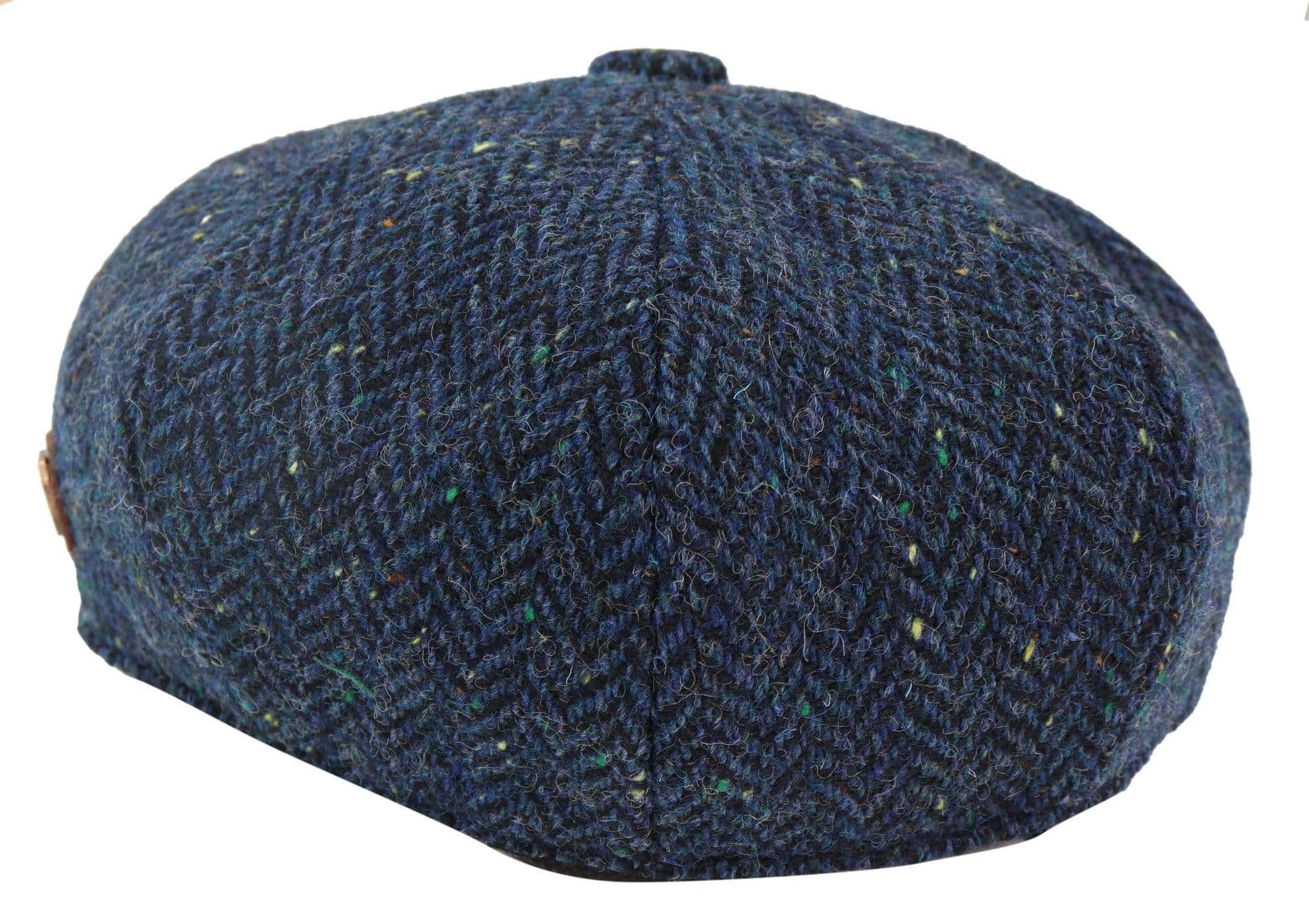 Gorra de hombre de tweed azul con estampado de espiga y 8 paneles