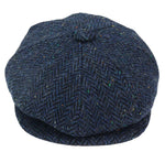 Gorra de hombre de tweed azul con estampado de espiga y 8 paneles