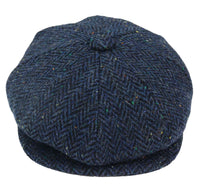 Gorra de hombre de tweed azul con estampado de espiga y 8 paneles