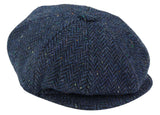 Gorra de hombre de tweed azul con estampado de espiga y 8 paneles