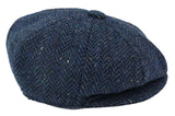 Gorra de hombre de tweed azul con estampado de espiga y 8 paneles