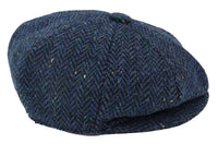 Gorra de hombre de tweed azul con estampado de espiga y 8 paneles