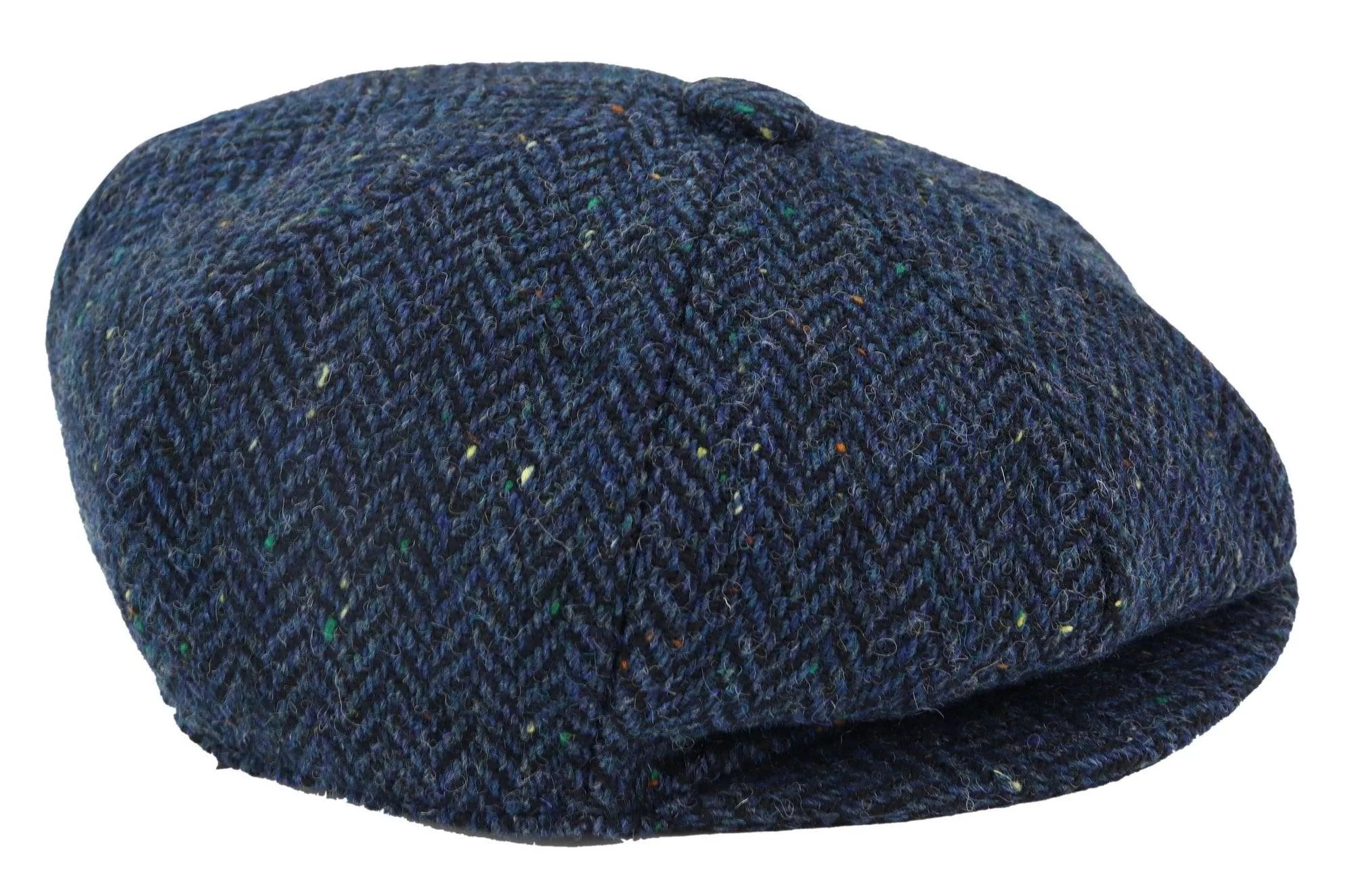 Gorra de hombre de tweed azul con estampado de espiga y 8 paneles