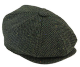 Gorra de hombre de 8 paneles de tweed con espiga, color oliva.