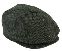 Gorra de hombre de 8 paneles de tweed con espiga, color oliva.