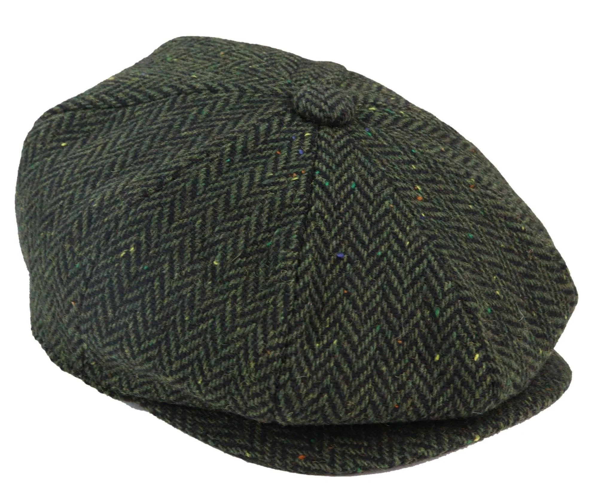 Gorra de hombre de 8 paneles de tweed con espiga, color oliva.