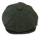 Gorra de hombre de 8 paneles de tweed con espiga, color oliva.