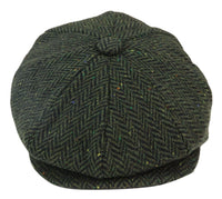 Gorra de hombre de 8 paneles de tweed con espiga, color oliva.
