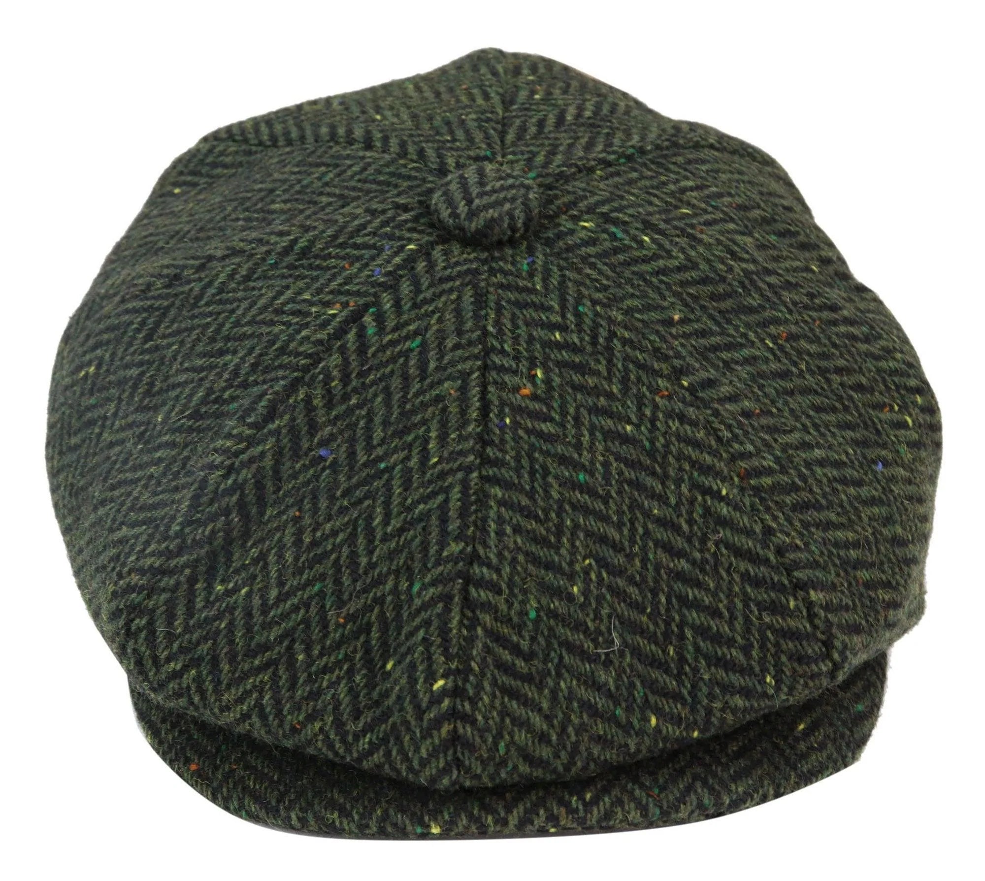 Gorra de hombre de 8 paneles de tweed con espiga, color oliva.