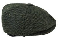 Gorra de hombre de 8 paneles de tweed con espiga, color oliva.