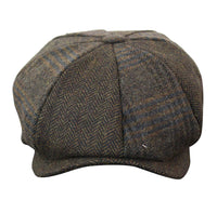 HT6325 - Gorra Newsboy de 8 paneles para hombre, de mezcla de tweed y espiga a cuadros