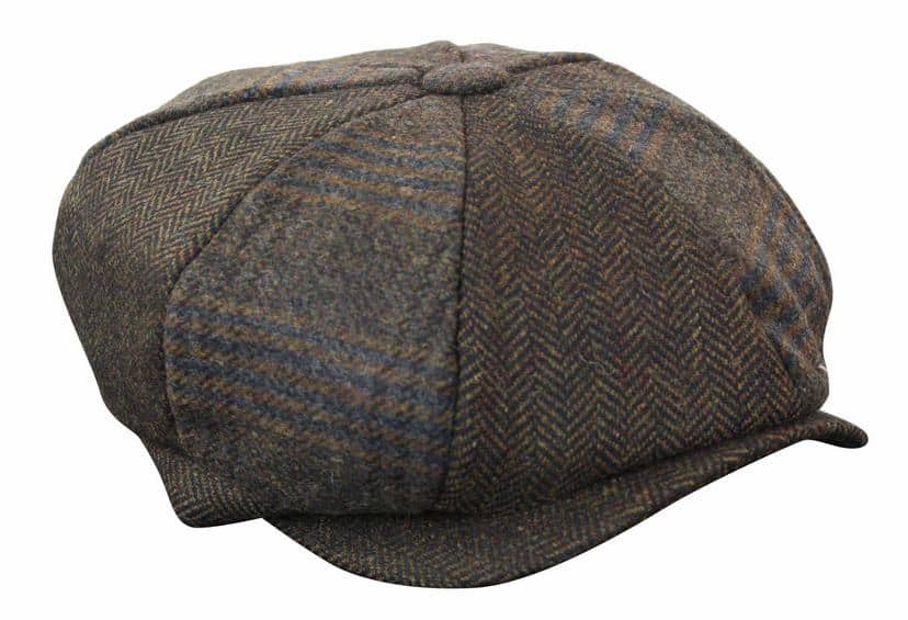 HT6325 - Gorra Newsboy de 8 paneles para hombre, de mezcla de tweed y espiga a cuadros