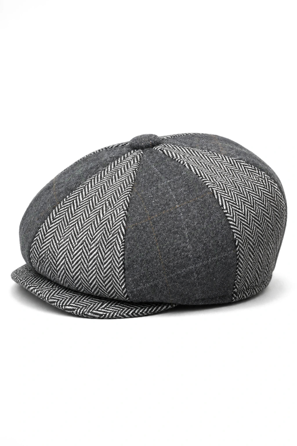 HT6325 - Gorra Newsboy de 8 paneles para hombre, de mezcla de tweed y espiga a cuadros