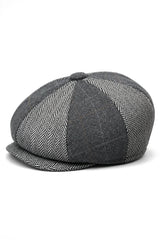 HT6325 - Gorra Newsboy de 8 paneles para hombre, de mezcla de tweed y espiga a cuadros