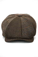 HT6325 - Gorra Newsboy de 8 paneles para hombre, de mezcla de tweed y espiga a cuadros
